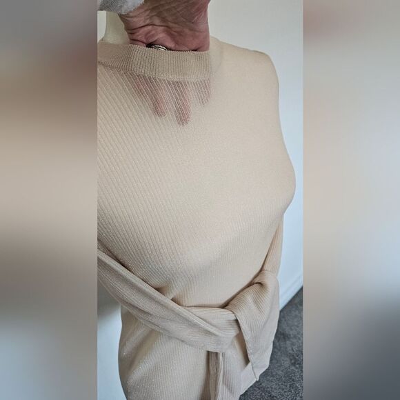 Le 31 Par Simons Cream Knit Partially Sheer Long Sleeve Top Size Medium - Picture 4 of 13